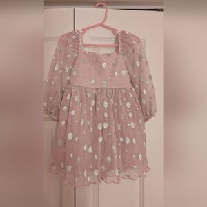 Bonnie Jean Pink Dress with Silver Polka Dots